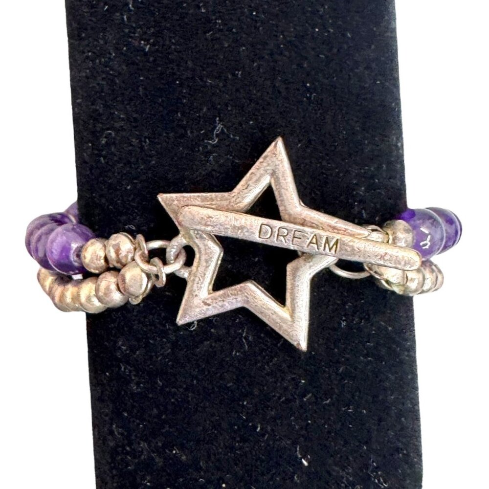Dream Star Amethyst & Silver Inspirational Bracelet Double Strand Boho Y2K Chic